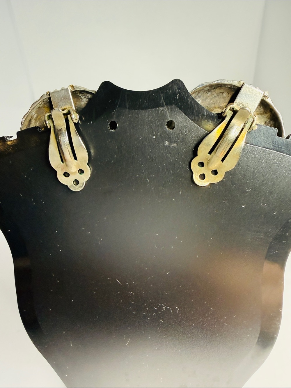 Designer Rigoberto Sterling Silver 14K Gold Onyx Clip-On Earrings Vintage Signed - Picture 10 of 16